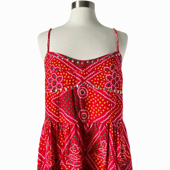 Alix of Bohemia Autumn Scarlett Bandani Dress XL Red Cotton Boho Maxi - Picture 5 of 10
